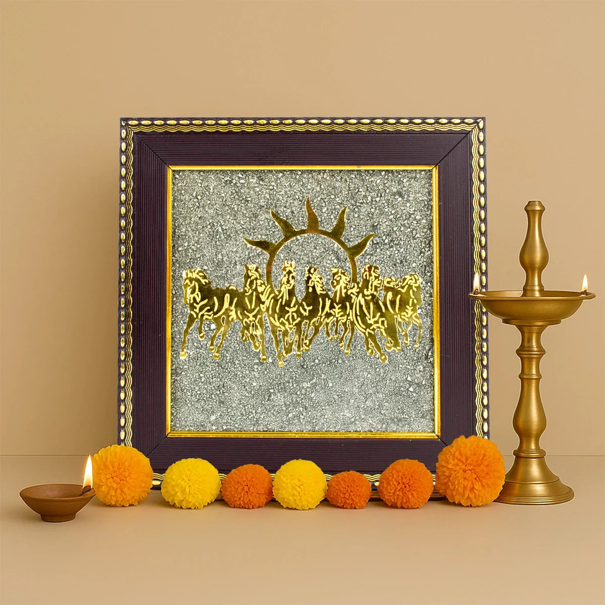 7 Horses on Raw Pyrite Frame