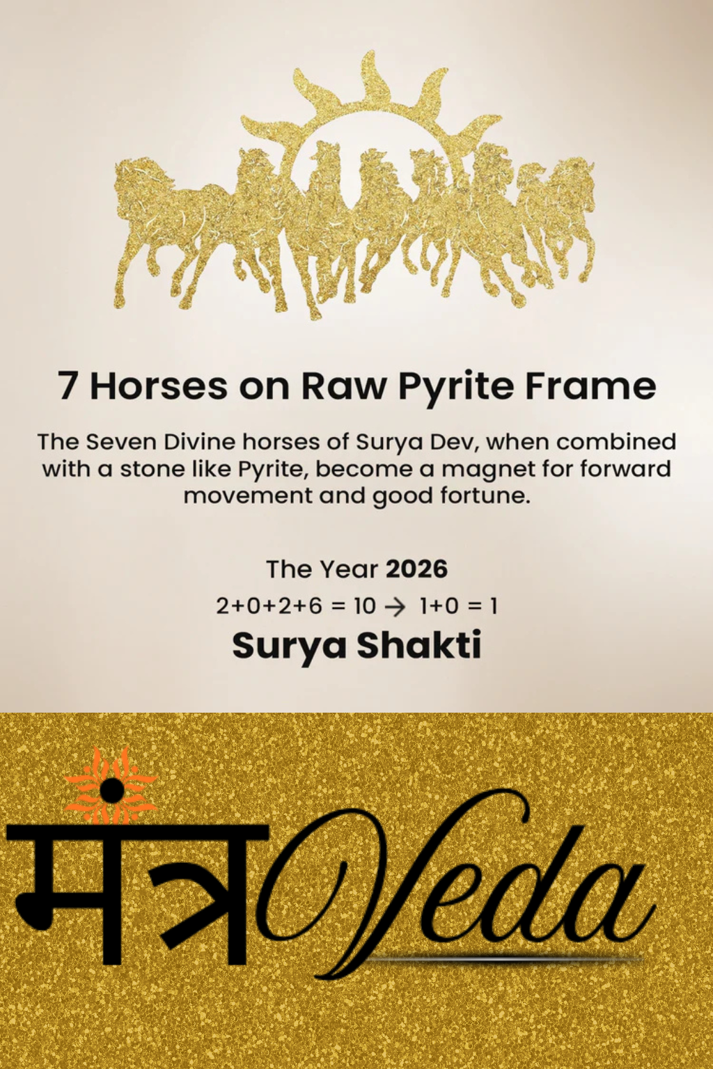 7 Horses on Raw Pyrite Frame with FREE Money Magnet Pyramid (mantrveda)