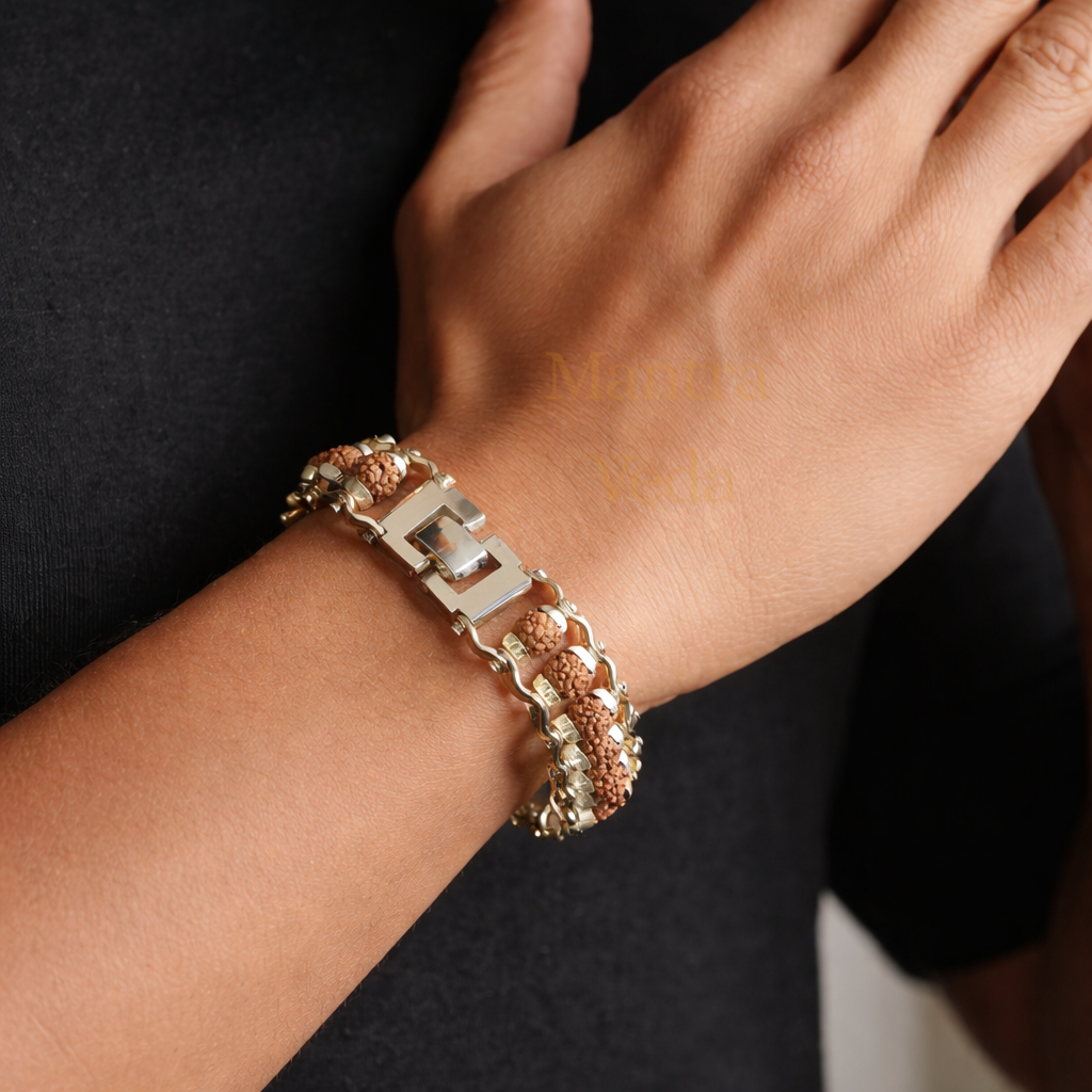 Silver Plated Modern Rudraksha Bracelet